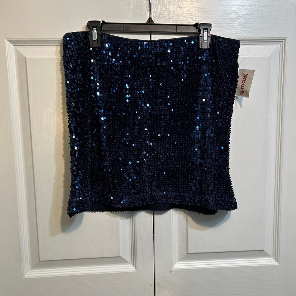 NWT Joie Blue Sequin Mini Skirt Size L Large